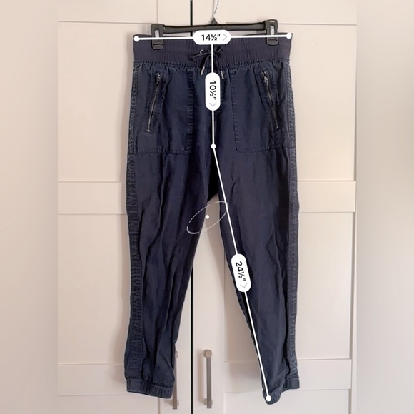 Athleta Cabo Linen Jogger Pants Size 4 Navy Blue Coastal Vacation Travel Relax - Picture 6 of 6